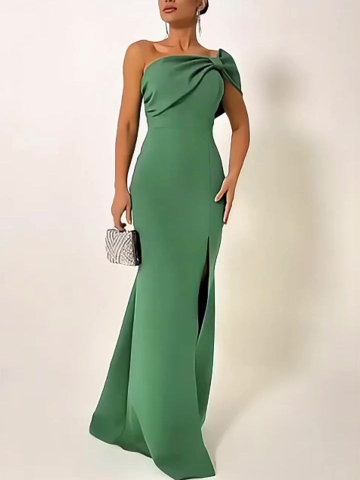 Green Bow Tube Top Evening Dress - AMAZEALL