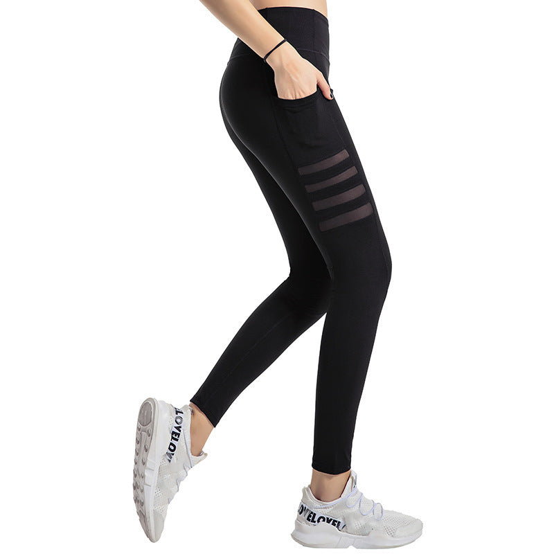 Mesh striped yoga pants - AMAZEALL