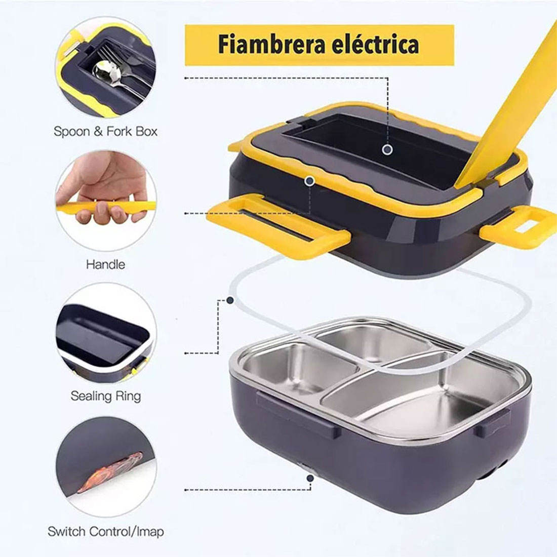 "Portable 1.5L Electric Lunch Box Set: Stainless Steel Cookware with Heater & Insulation Bag for Car and Truck Use" - AMAZEALL