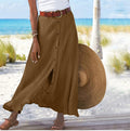 Women's Fashion Cotton Linen A-Line Hip Mid Waist Long Skirt - AMAZEALL