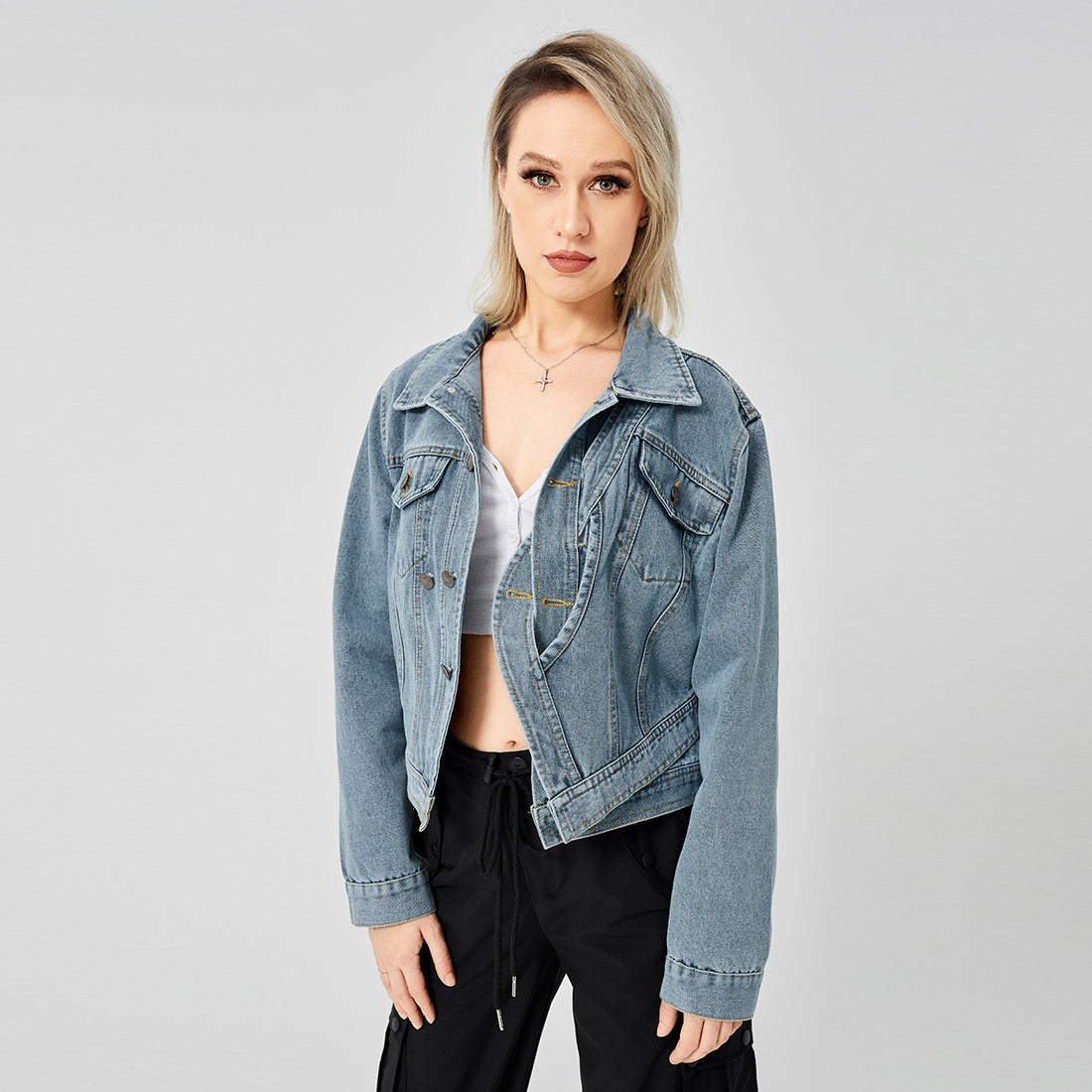 Women's Denim Long Sleeve Designed Jacket Fashion Top - AMAZEALL