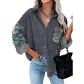 Women's Printed Plus Size Lapel Loose Clip - AMAZEALL