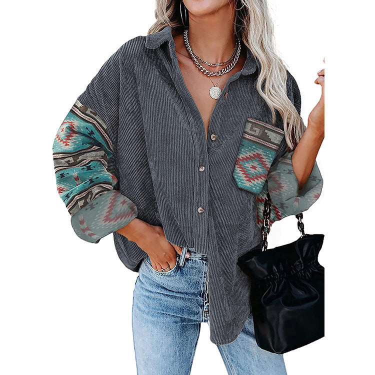 Women's Printed Plus Size Lapel Loose Clip - AMAZEALL