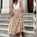 Layered Ruffles Cake Skirt Summer Fashion A Line Swing Mesh Long Skirt Party Dress Women - AMAZEALL