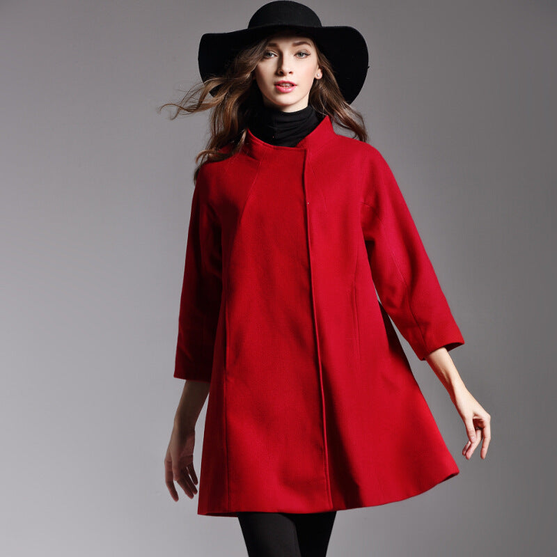 Loose Large Size Cloak Woolen Coat And Long Woolen Coat - AMAZEALL