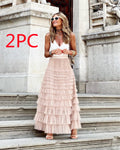 Layered Ruffles Cake Skirt Summer Fashion A Line Swing Mesh Long Skirt Party Dress Women - AMAZEALL