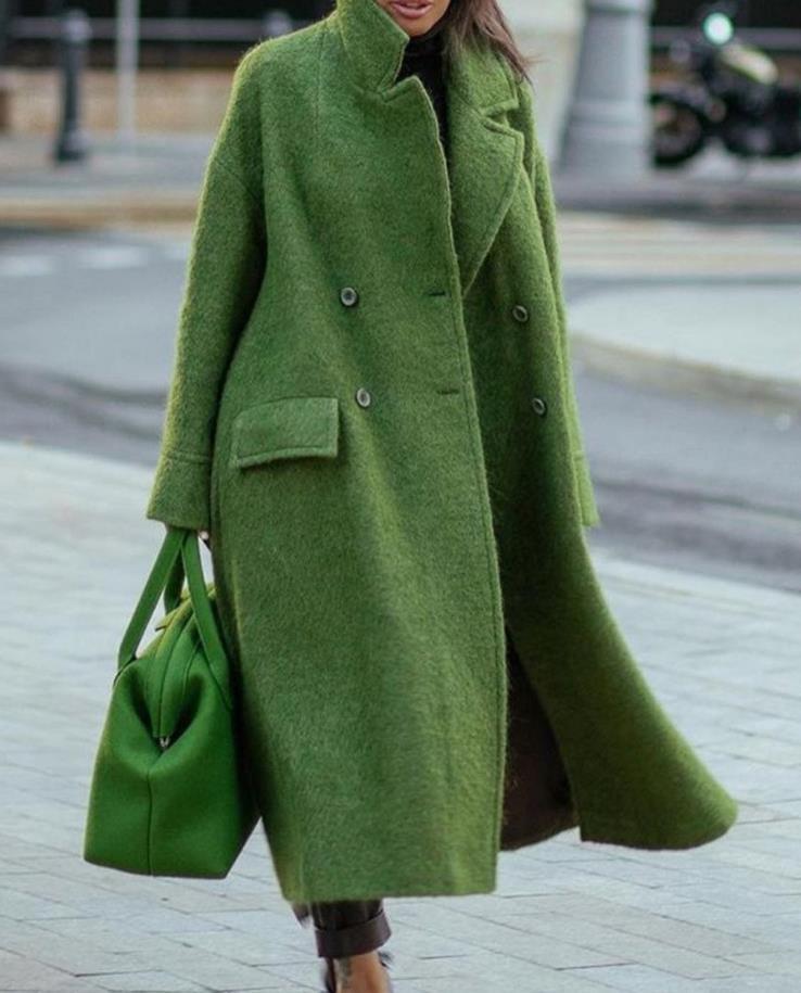 Autumn And Winter Long Woolen Coat Solid Color - AMAZEALL