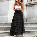 Layered Ruffles Cake Skirt Summer Fashion A Line Swing Mesh Long Skirt Party Dress Women - AMAZEALL