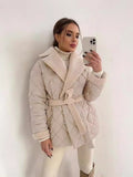 Winter Lapel Plaid Coat Fashion All-match Waist-tied Design Coat For Women Outwear Clothing - AMAZEALL