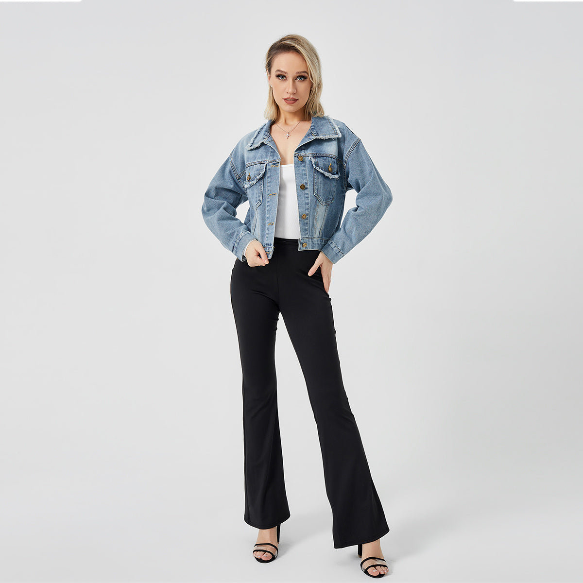 Women's Denim Long Sleeve Jacket Fashion Top - AMAZEALL