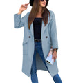 Autumn And Winter Solid Color Long-sleeved Suit Collar Button Pocket Wool Coat - AMAZEALL