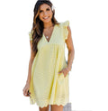 Lace Dresses With Pocket Summer Sleeveless Jacquard Cutout V-Neck Beach Dress - AMAZEALL