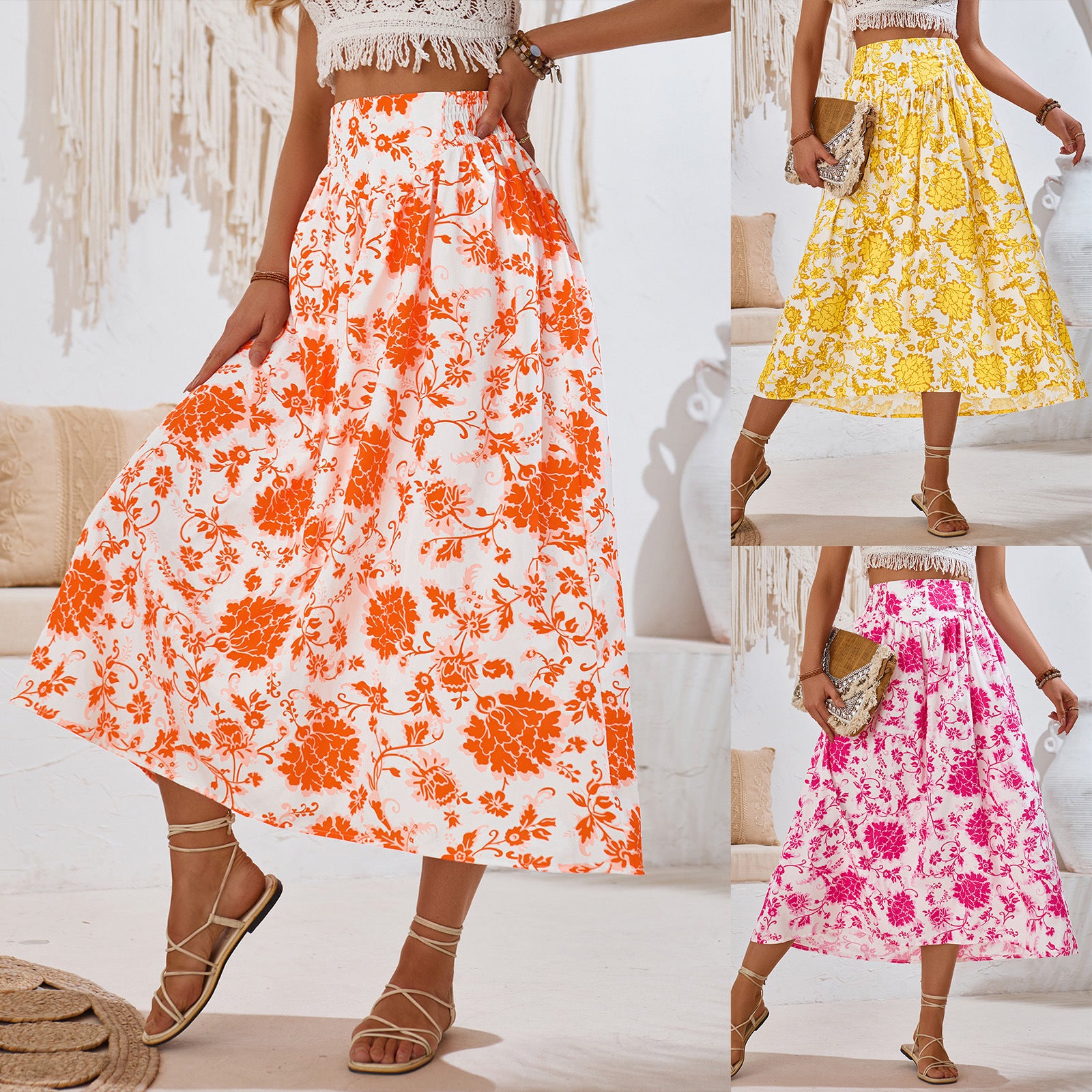 European And American Hot Print Casual Waist Tight Fresh Air Skirt - AMAZEALL