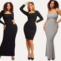Round Neck Sleeved Slim Fitting Long Dress - AMAZEALL