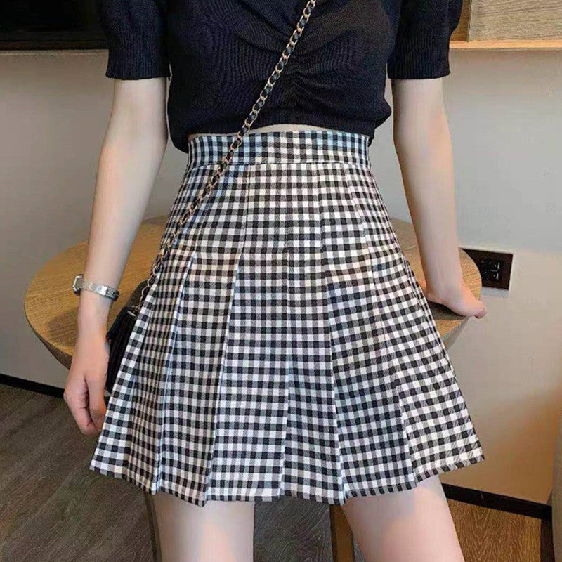 Plaid Pleated Skirt Women Summer New - AMAZEALL