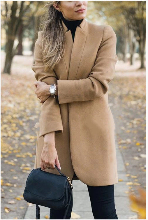 Autumn And Winter New Fashion Stand Collar Women's Woolen Coat - AMAZEALL