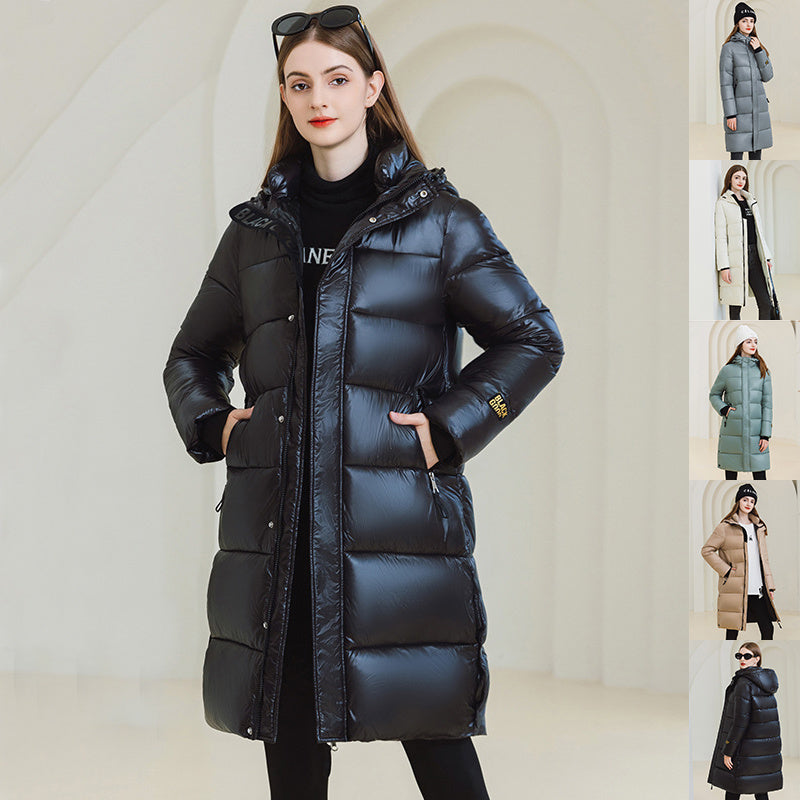 Winter Warm Hooded Coat With Pockets Fashion Simple Long Cotton Jacket Solid Color Outwear Women's Clothing - AMAZEALL