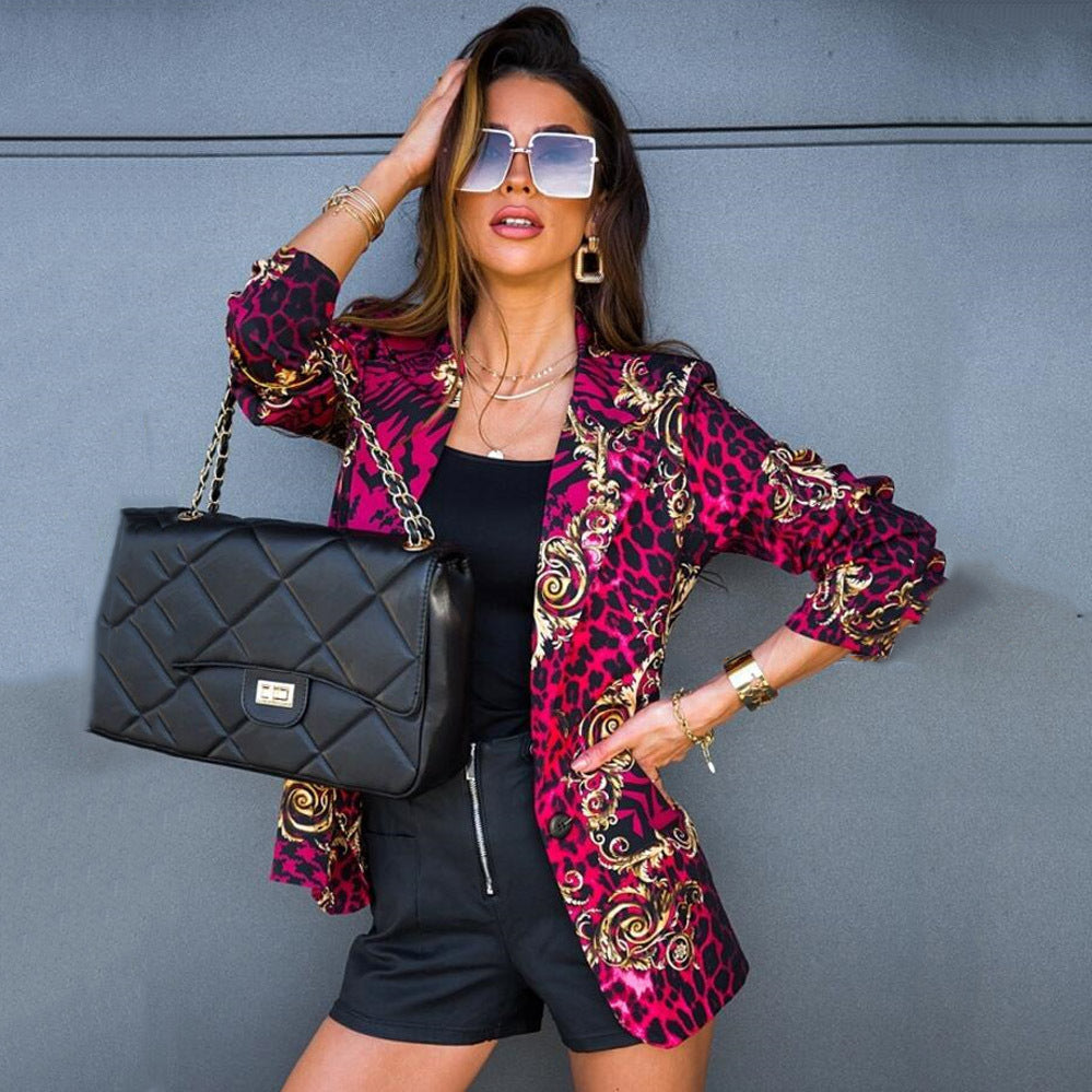 Spring New European And American Women's Long-sleeved Lapel Printed Blazer - AMAZEALL