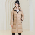 Winter Warm Hooded Coat With Pockets Fashion Simple Long Cotton Jacket Solid Color Outwear Women's Clothing - AMAZEALL