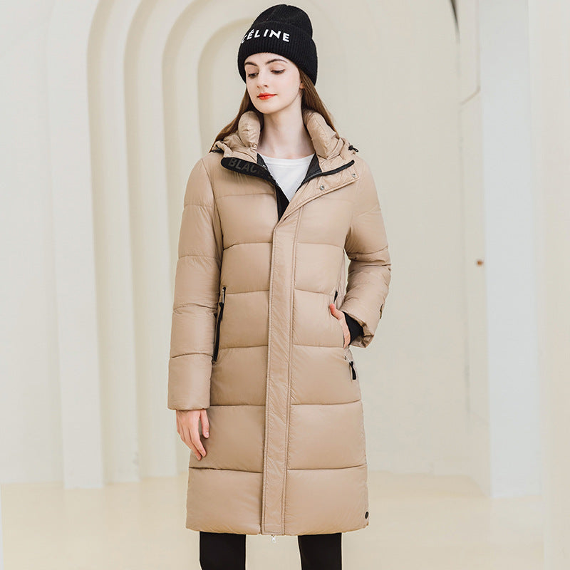 Winter Warm Hooded Coat With Pockets Fashion Simple Long Cotton Jacket Solid Color Outwear Women's Clothing - AMAZEALL