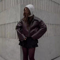 Solid Color Lapel Zipper Jacket Fashion Casual Long Sleeve Leather Coat Tops Women Clothing - AMAZEALL