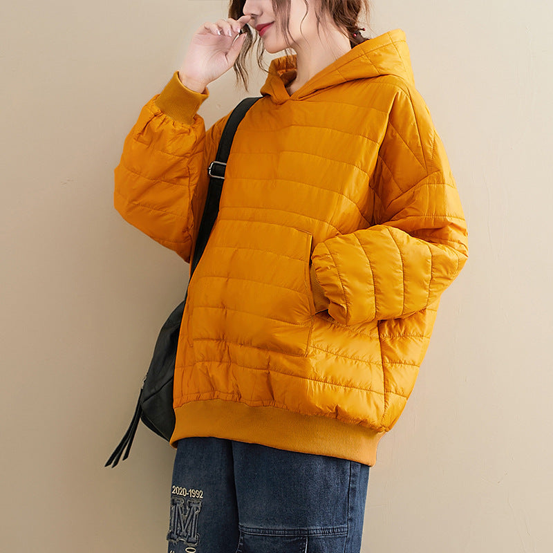 Winter New All-match Preppy Style Solid Color Hooded Loose Long-sleeved Cotton Jacket Jacket Women - AMAZEALL