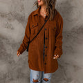 Women's Corduroy Solid Color Single Breasted Casual Lapel Woolen Jacket - AMAZEALL