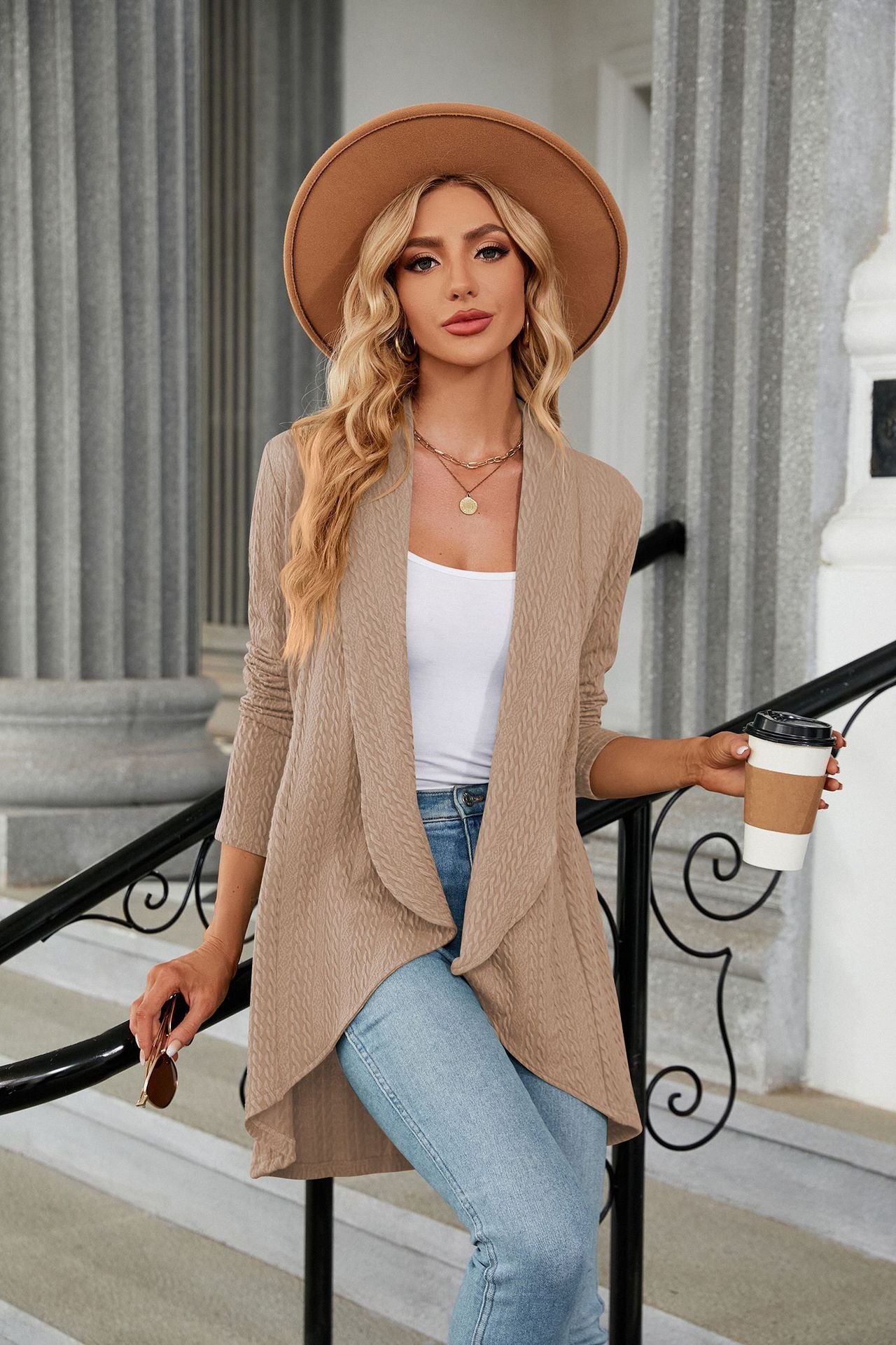 Women's Casual Lightweight Open Front Cardigans  Soft Draped Long Sleeve - AMAZEALL