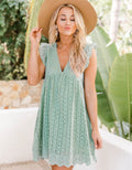 Lace Dresses With Pocket Summer Sleeveless Jacquard Cutout V-Neck Beach Dress - AMAZEALL