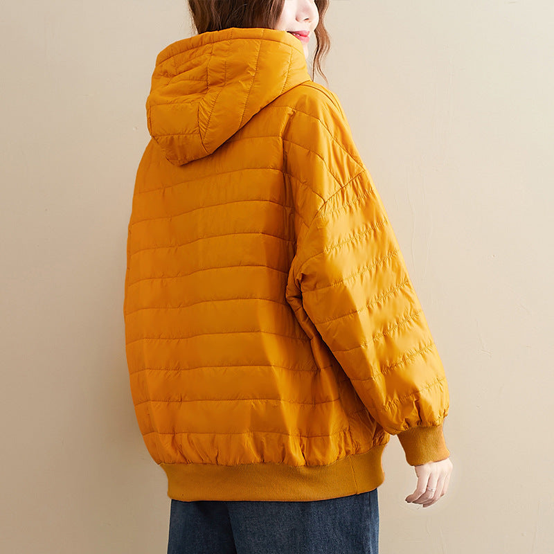 Winter New All-match Preppy Style Solid Color Hooded Loose Long-sleeved Cotton Jacket Jacket Women - AMAZEALL