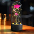 Creative 2 In 1 Rose Flowers LED Light And Bluetooth-compatible Speaker Valentine's Day Gift Rose Luminous Night Light Ornament In Glass Cover - AMAZEALL