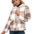 Casual Check Plush Lapel Jacket Lamb Fleece Check Pocket  Top - AMAZEALL