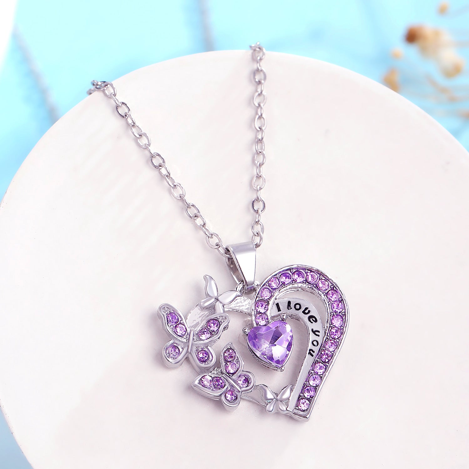 Ins Butterfly Love Necklace With Rhinestones Fashion Personality Hollow Heart-shaped Clavicle Chain Pendant Necklace For Valentine's Day - AMAZEALL