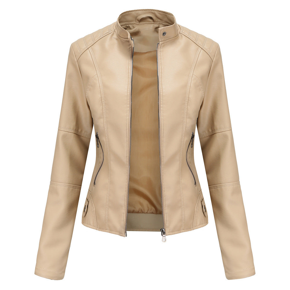 Biker Oversized Stand Collar Leather Jacket - AMAZEALL