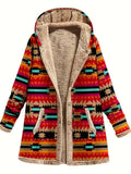 Cotton And Linen Printed Hoodie Warm Plush Coat - AMAZEALL