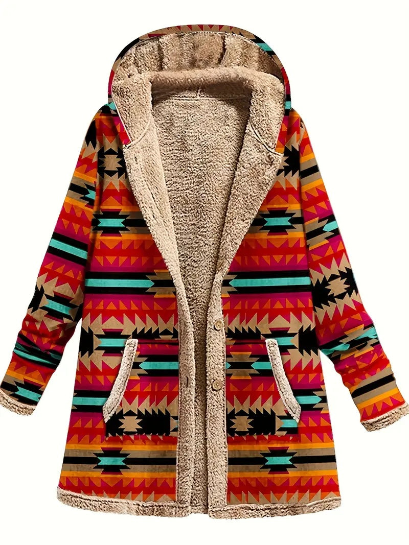 Cotton And Linen Printed Hoodie Warm Plush Coat - AMAZEALL