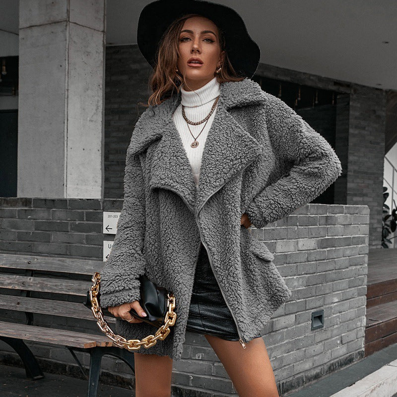 Loose Thickened Bubble Fleece Zipper Plush Coat - AMAZEALL