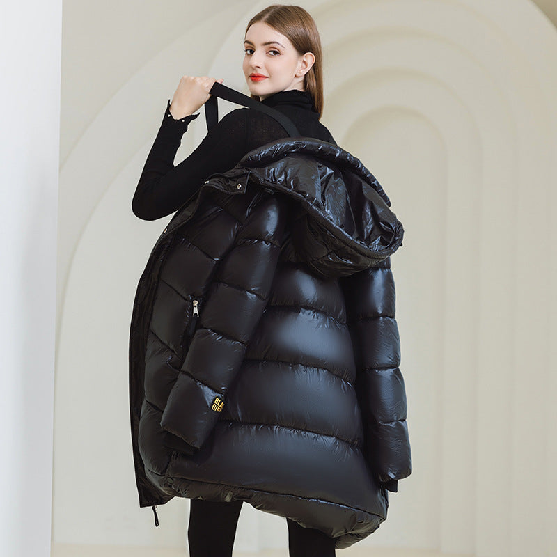 Winter Warm Hooded Coat With Pockets Fashion Simple Long Cotton Jacket Solid Color Outwear Women's Clothing - AMAZEALL