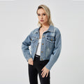 Women's Denim Long Sleeve Jacket Fashion Top - AMAZEALL