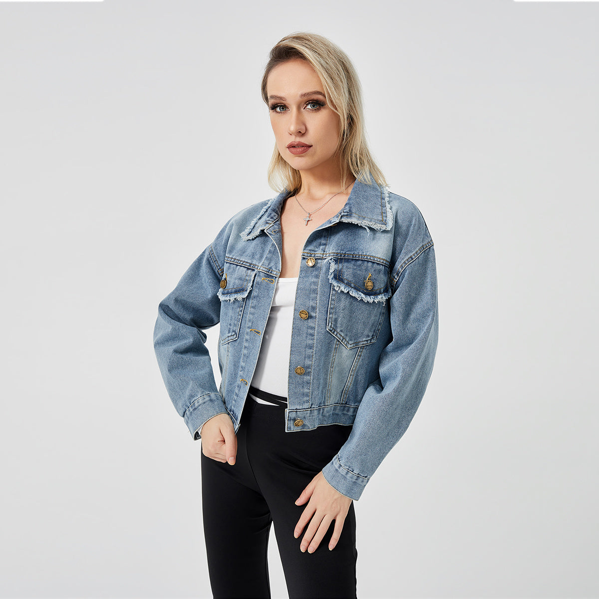 Women's Denim Long Sleeve Jacket Fashion Top - AMAZEALL