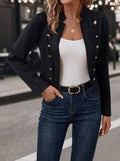 Solid Color Double-breasted Embellished Jacket - AMAZEALL