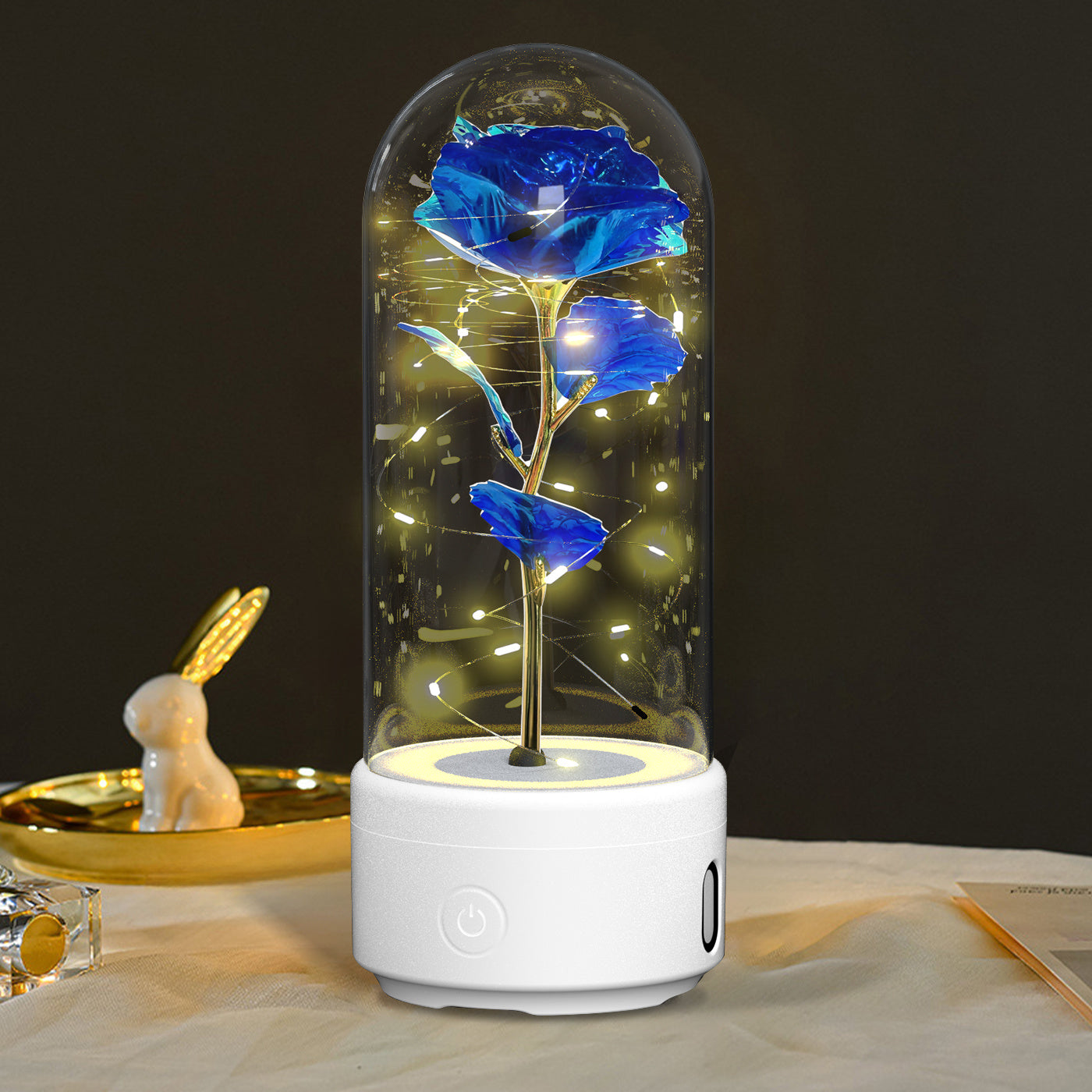Creative 2 In 1 Rose Flowers LED Light And Bluetooth-compatible Speaker Valentine's Day Gift Rose Luminous Night Light Ornament In Glass Cover - AMAZEALL