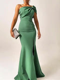 Green Bow Tube Top Evening Dress - AMAZEALL