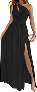 Women's One Shoulder High Split Cutout Sleeveless Elegant Sexy Cocktail Maxi Dress - AMAZEALL