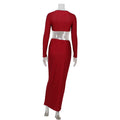 European and American long sleeved long skirt set, strapless short top, high waist, hip hugging skirt, sexy and spicy two-piece set - AMAZEALL