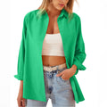 Women's Shirt Jacket Long Sleeve Blouse Button Down Tops Candy Color Shirt - AMAZEALL