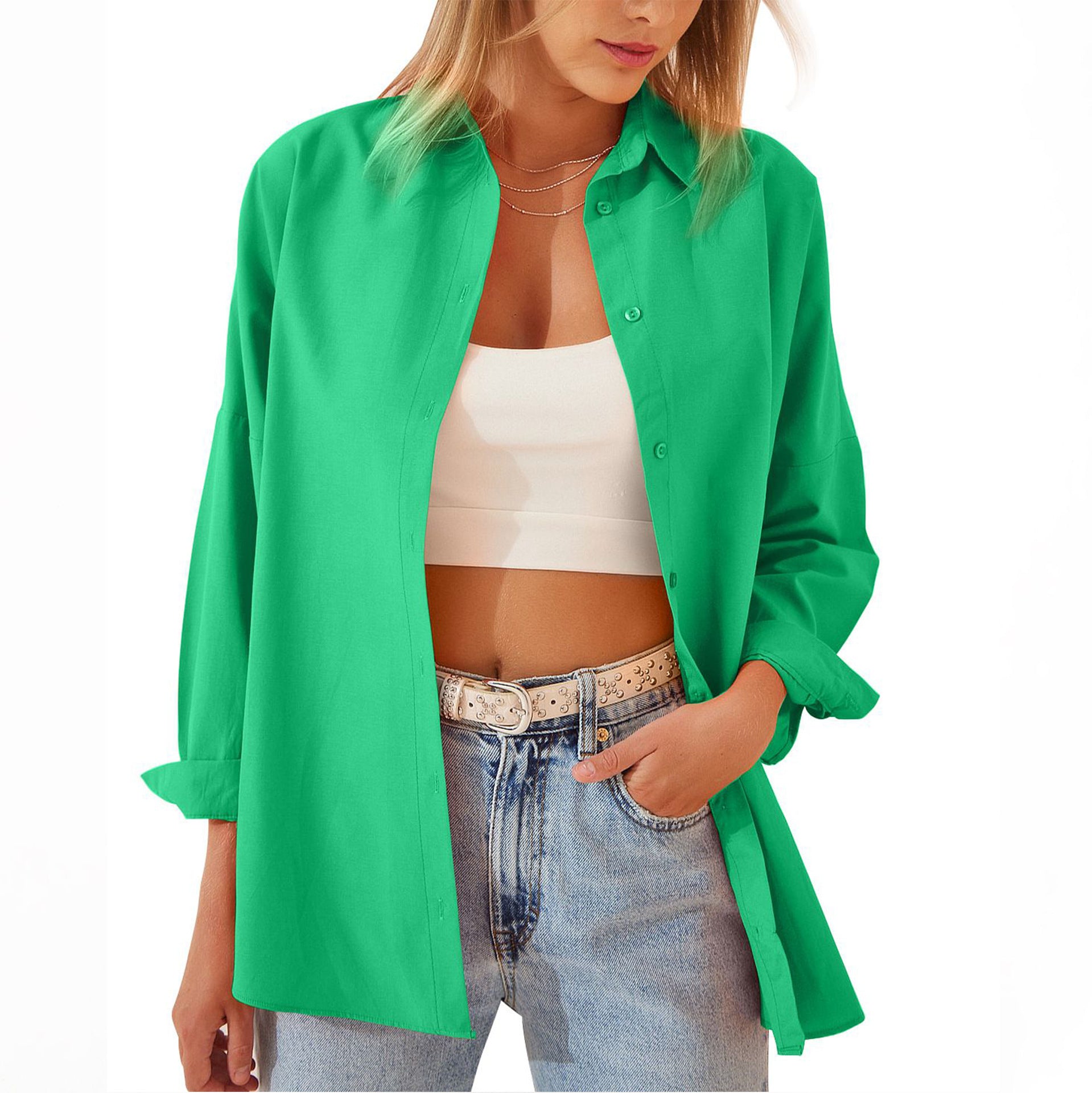Women's Shirt Jacket Long Sleeve Blouse Button Down Tops Candy Color Shirt - AMAZEALL
