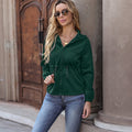 Spring And Summer New Women's Solid Color Casual Zipper Waist Lantern Sleeve Hooded Cardigan Jacket - AMAZEALL