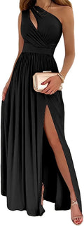 Women's One Shoulder High Split Cutout Sleeveless Elegant Sexy Cocktail Maxi Dress - AMAZEALL