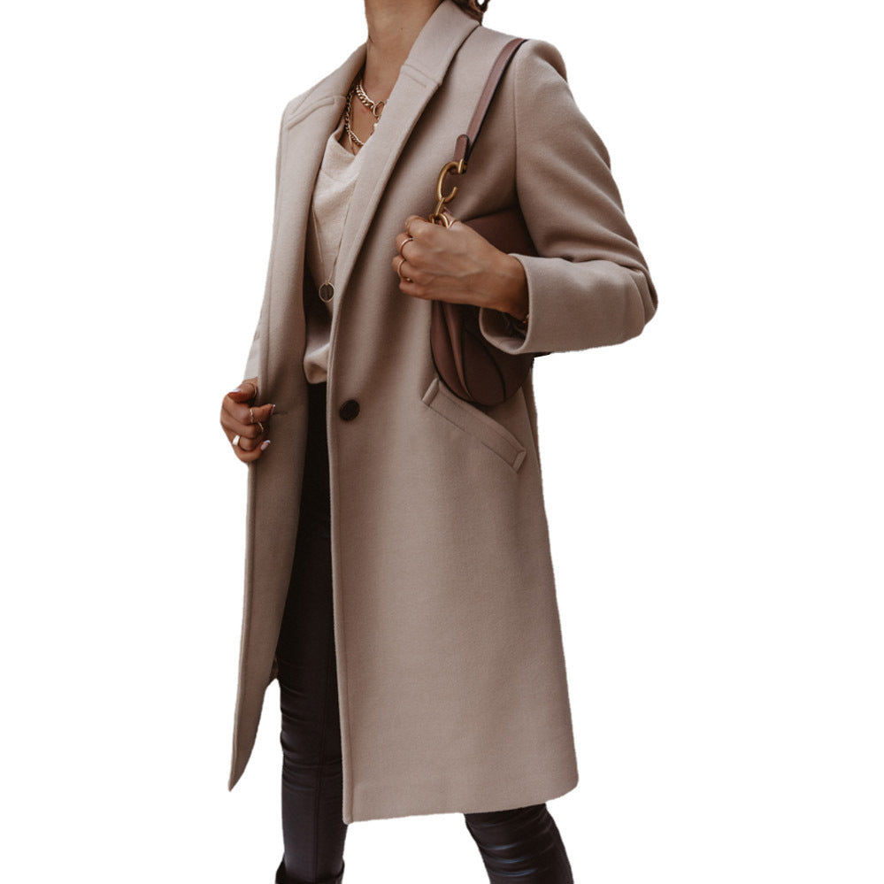 European And American Woolen Lapel Single Button Urban Trench Coat - AMAZEALL